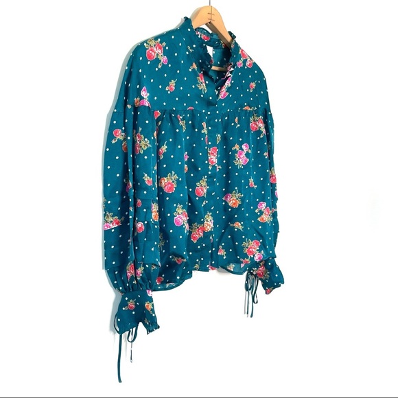 Anthropologie | Wellesley Ballon Sleeve Button Up Polka Dot Floral Blouse - Picture 3 of 9